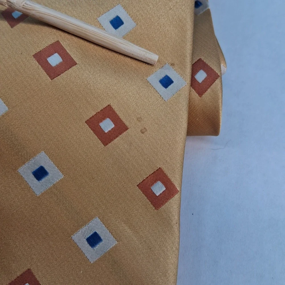 City of London Tie Mens OS Gold Geometric Squares Silk Polka Dot Lining Classic